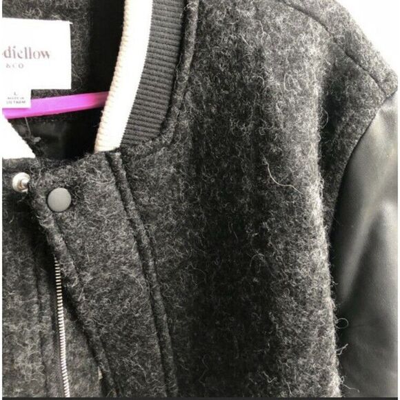 Men’s Varsity Bomber Jacket Wool Blend Dark Gray/Black Size Small Retro - Picture 3 of 11